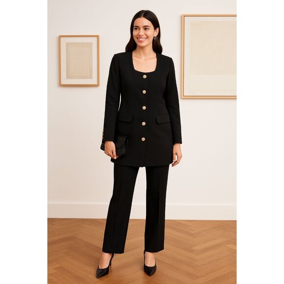 Gestuz Jackets & Blazers - Gestuz JoelleGZ Long Boss Lady Blazer Black Gold Button Structured Minimalist 4